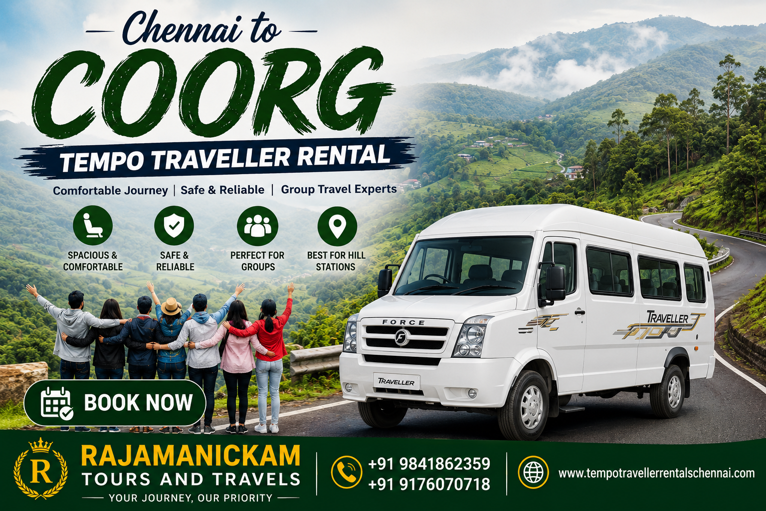 Chennai to Coorg Tempo Traveller Chennai to Coorg Tempo Traveller