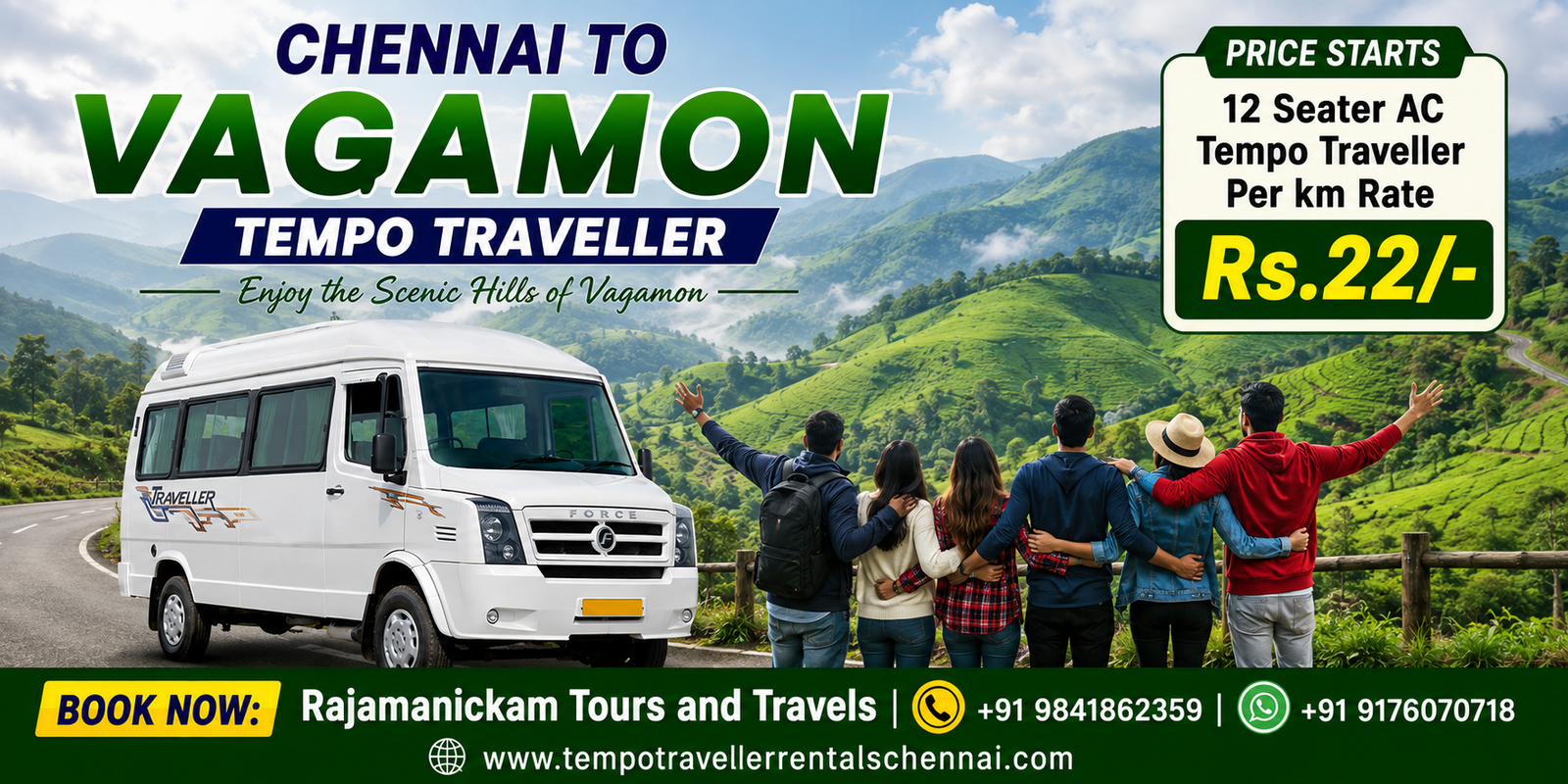 Chennai to Vagamon Tempo Traveller Chennai to Vagamon Tempo Traveller